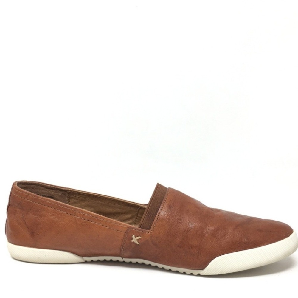 Frye Melanie Slip On Leather Sneakers Womens 5.5 Brown Cognac Loafers‎
